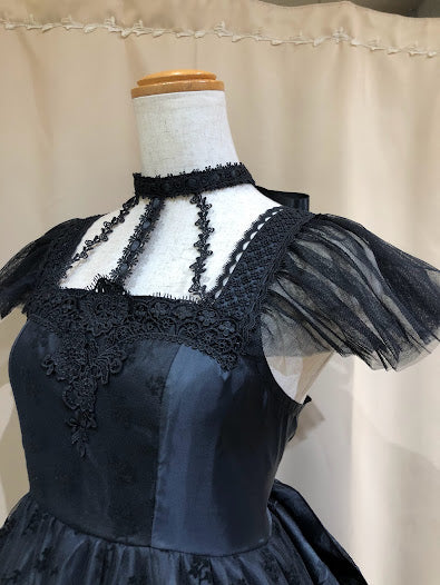 FLOCKY FLOWER TULLE CHOKER DRESS (BLACK)