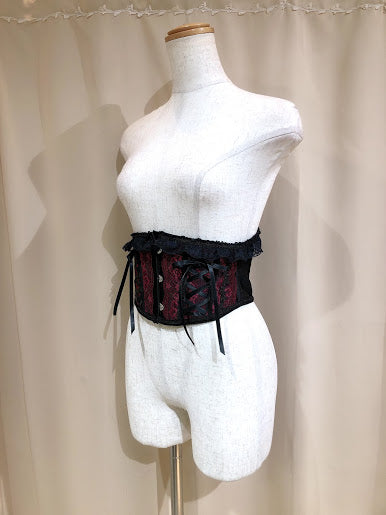 系带非常短的紧身胸衣(黑色X红色)