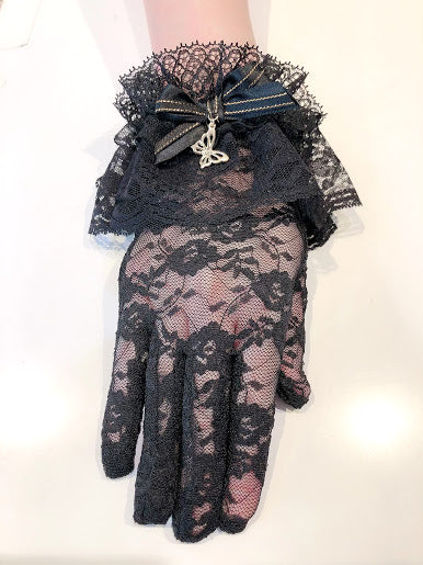 带有蝴蝶魅力的手套(黑色X金)