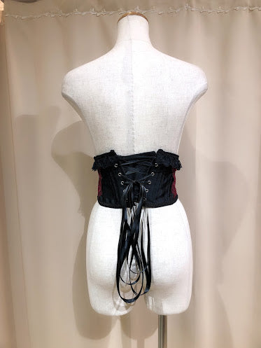 系带非常短的紧身胸衣(黑色X红色)