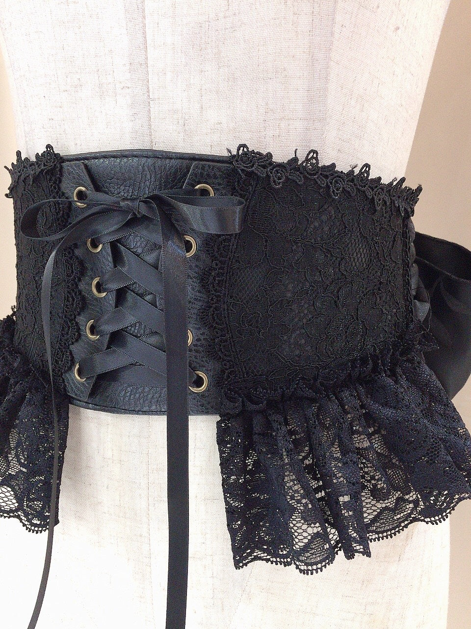 腰带带蕾丝腰带(黑色)