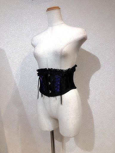 双蕾丝非常短的紧身胸衣(黑色X紫色)