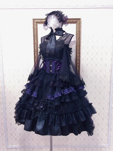 分层侧尾非常短的紧身胸衣(黑色X紫色)