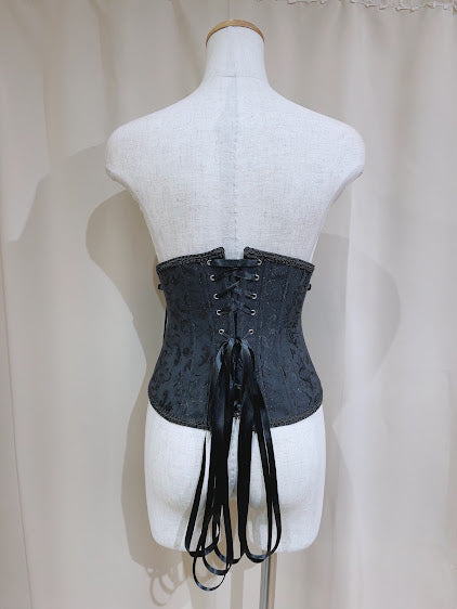 双蕾丝jacquard短紧身胸衣(黑色)