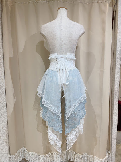 分层蕾丝尾巴非常短的紧身胸衣(蓝色X白色)