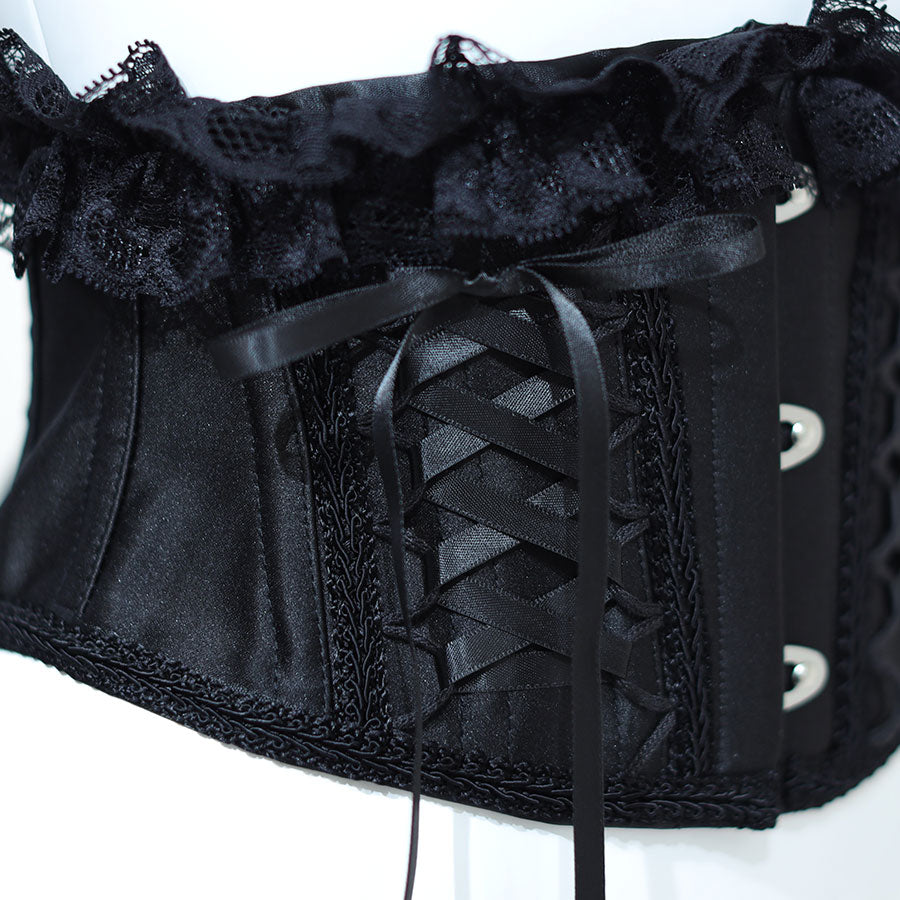 双蕾丝非常短的紧身胸衣(黑色X黑色)