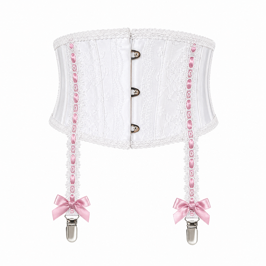 GARTER BELT-LIKE VERY SHORT CORSET(WHITE×PINK)