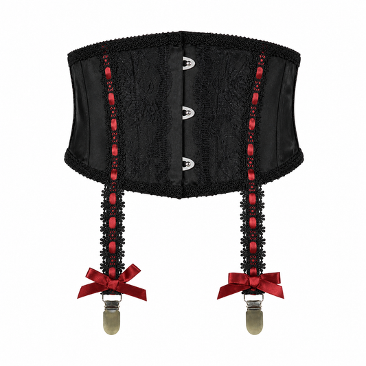 GARTER BELT-LIKE VERY SHORT CORSET (BLACK x RED)
