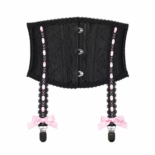 GARTER BELT-LIKE VERY SHORT CORSET (BLACK x PINK)