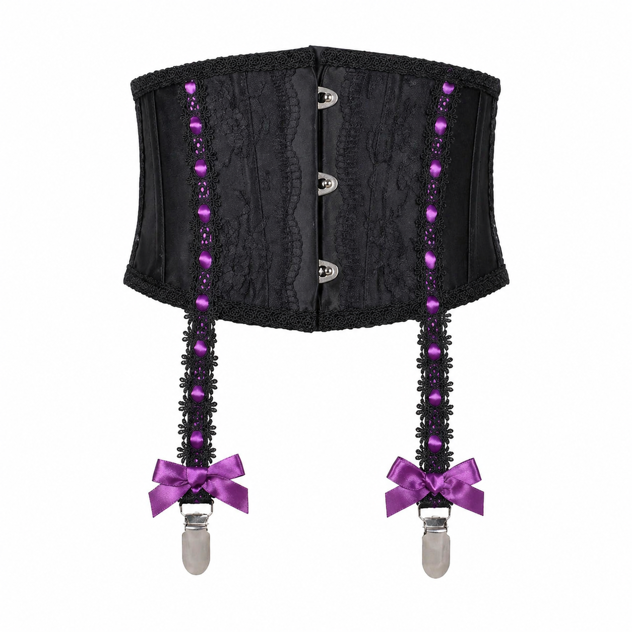GARTER BELT-LIKE VERY SHORT CORSET (BLACK x PURPLE)