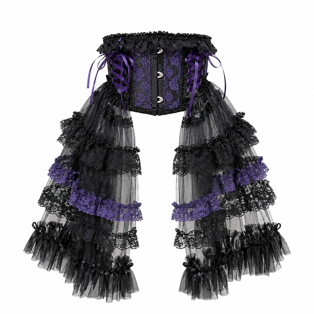 TIERED SIDE TAIL VERY SHORT CORSET (BLACK × PURPLE)