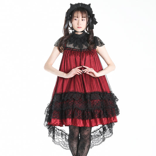 [7月末入荷]CROCHET LACE ANGEL WING DRESS (BLACK × RED)