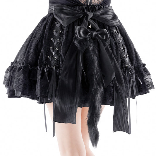 DOUBLE LACE UP CAT TAIL SKIRT (BLACK)