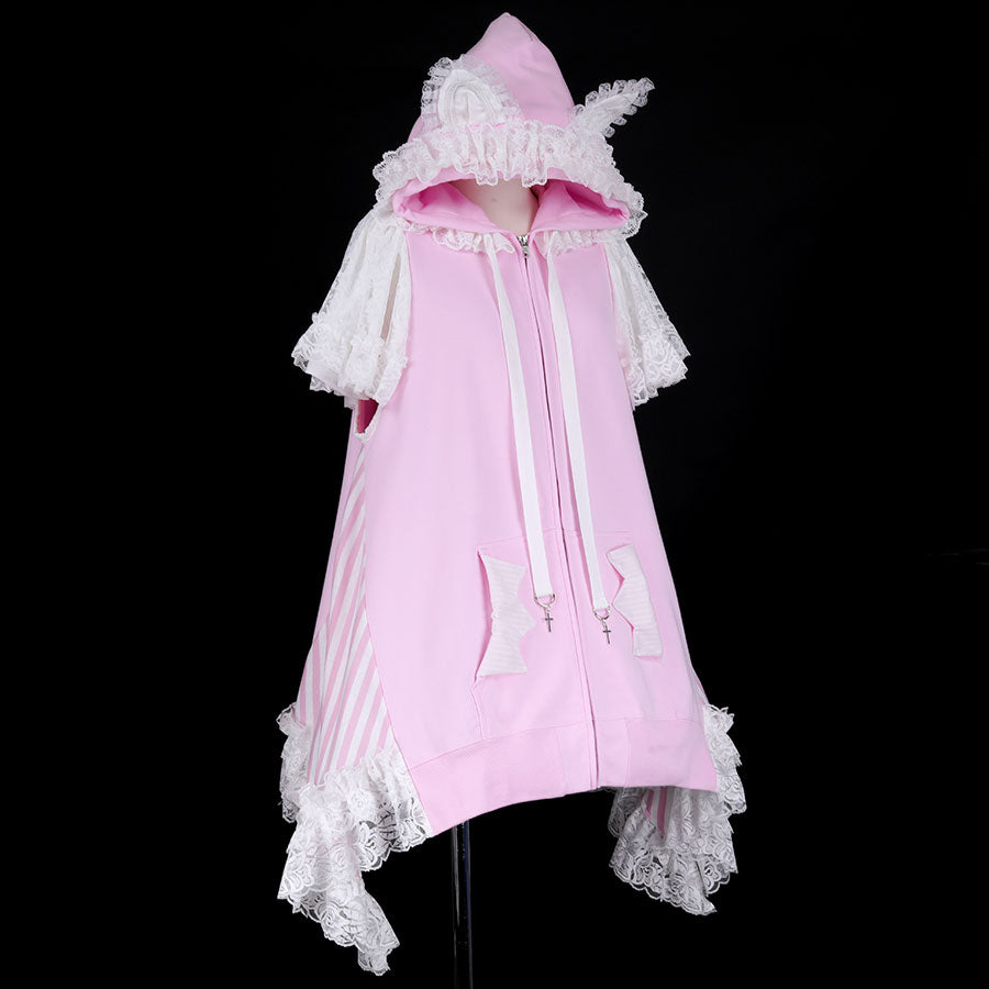 H&A CAT EARS FLARE SLEEVE DRESS PARKA(PINK x WHITE)