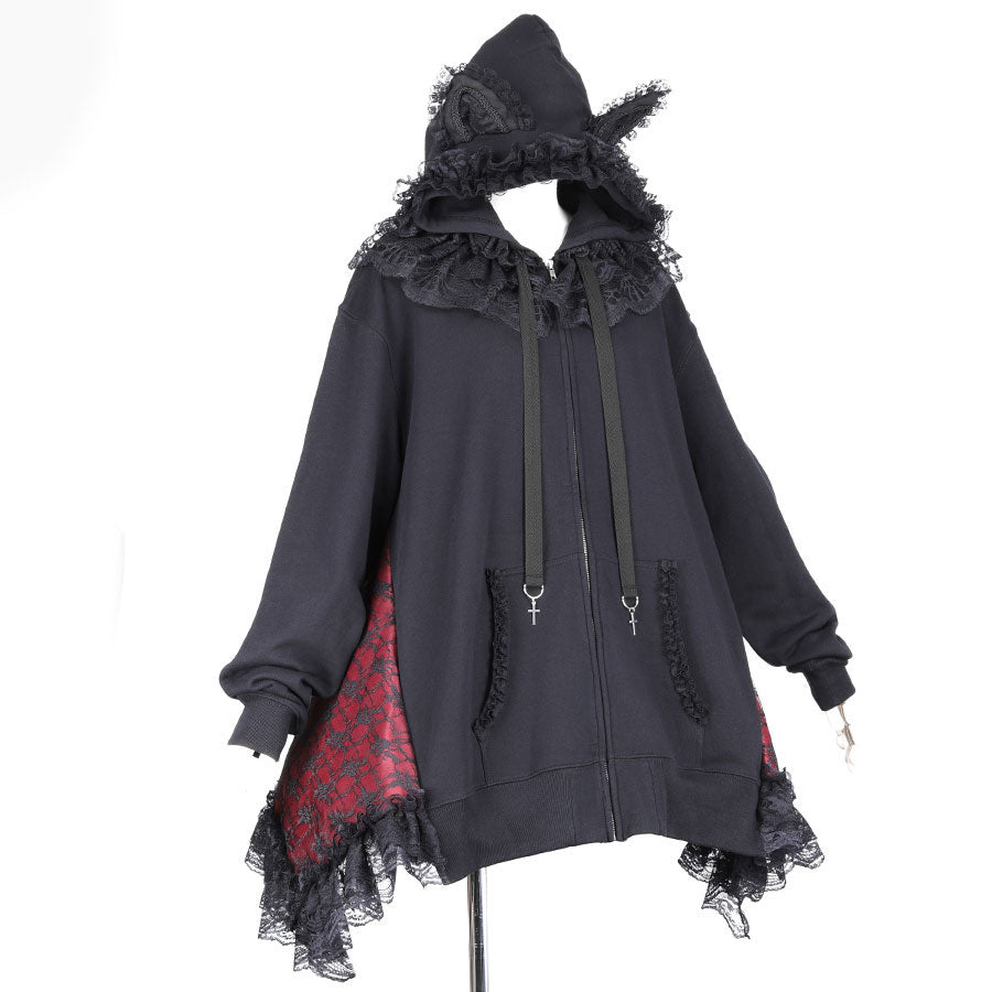 H&A CAT LACE EARS DRESS PARKA (BLACK x RED) – MAJOH