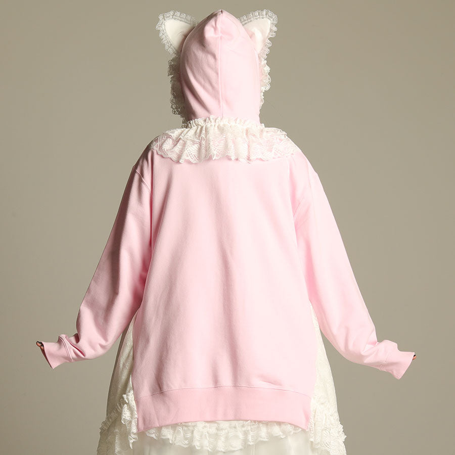 H&A CAT LACE EARS DRESS PARKA(PINK x WHITE)