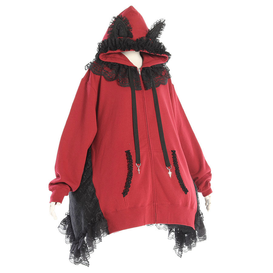 H & A Cat Lace Ears Dress Parka (Red X Black)