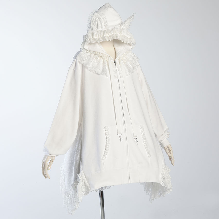 CAT EARS BACK FLEECE DRESS PARKA (WHITE)