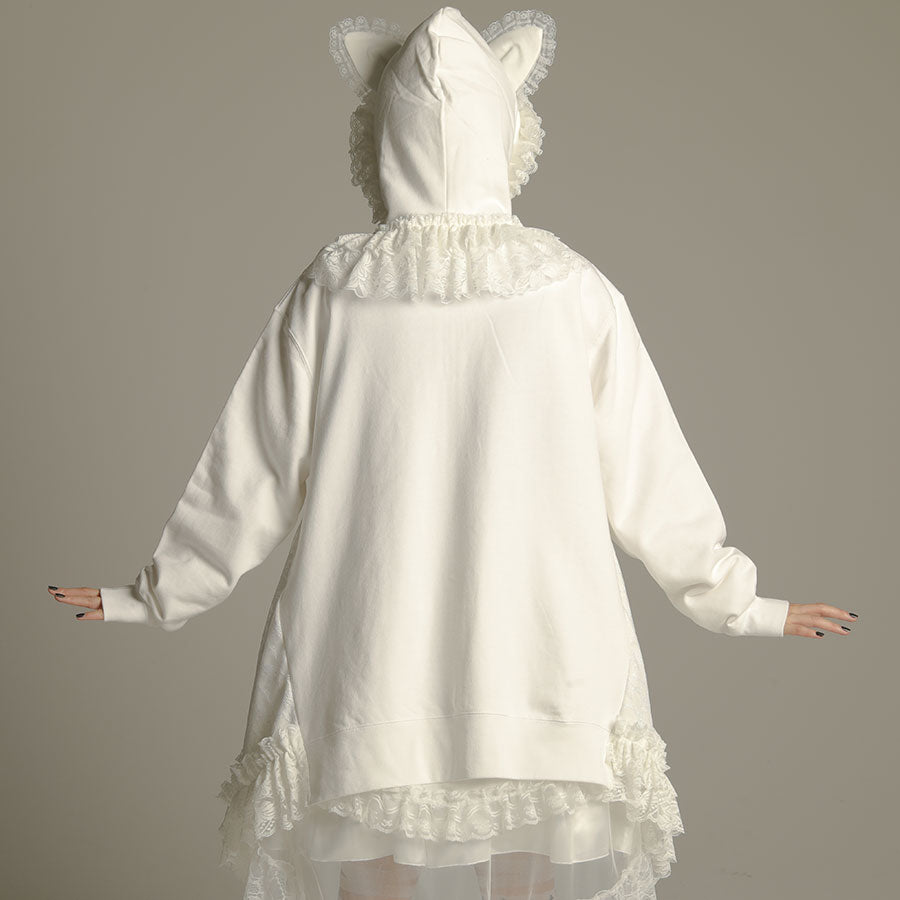 H&amp;A CAT LACE EARS DRESS PARKA(WHITE x WHITE)