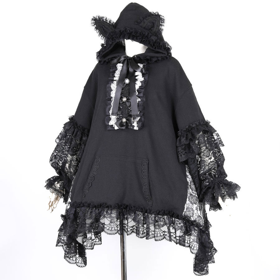 H&A TILE CAT EARS PULL-OVER DRESS HOODIE (BLACK x WHITE)