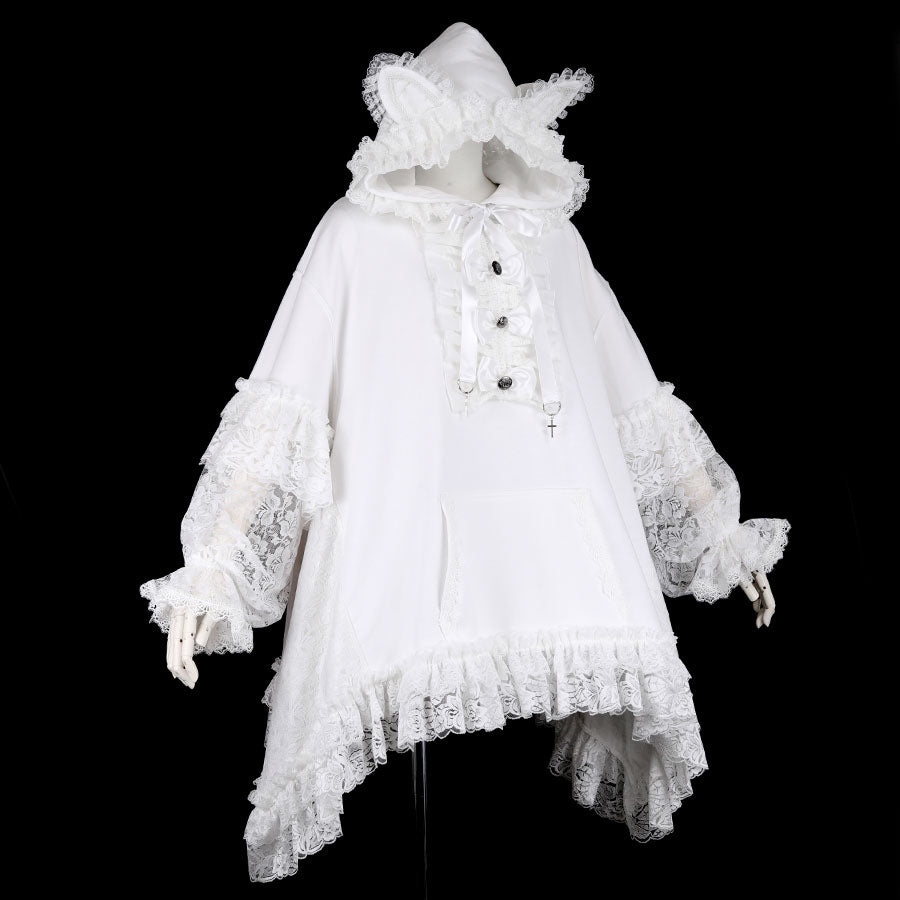 H&amp;A PILE CAT EARS PULL-OVER DRESS HOODIE (WHITE)