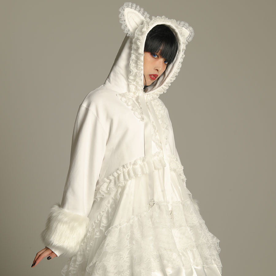 H&amp;A MINI LACE UP CAT EAR HOODIE (WHITE)