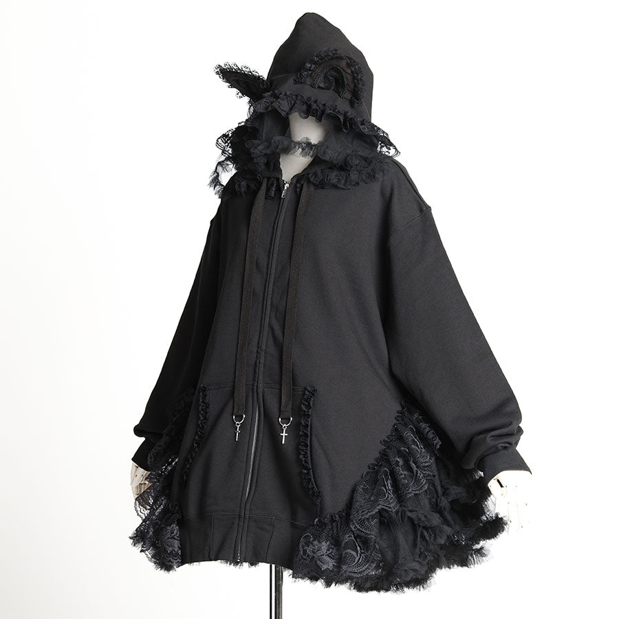 H&A VEIL FRILL DRESS PARKA (BLACK)