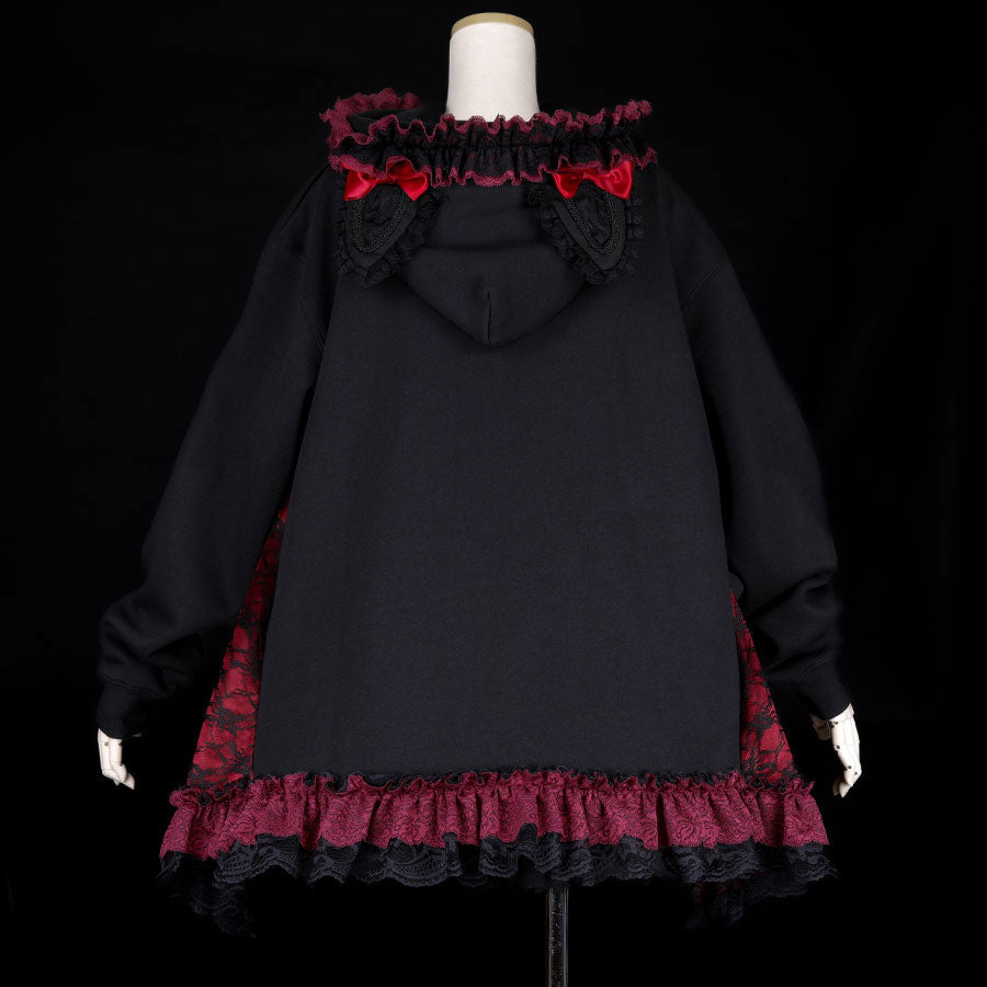 CAT EAR LACE UP PULL-OVER (BLACK x RED)