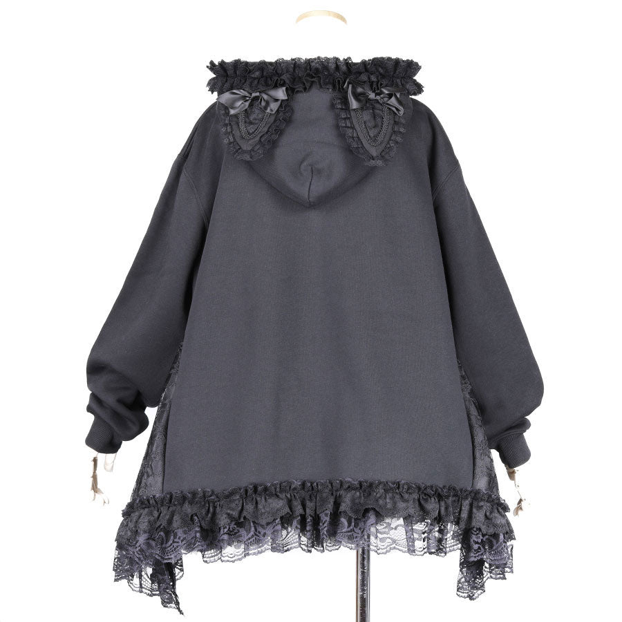 CAT EAR LACE UP PULL-OVER (BLACK)