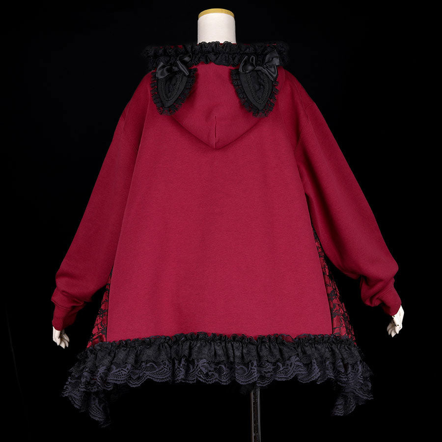 CAT EAR LACE UP PULL-OVER (RED x BLACK)