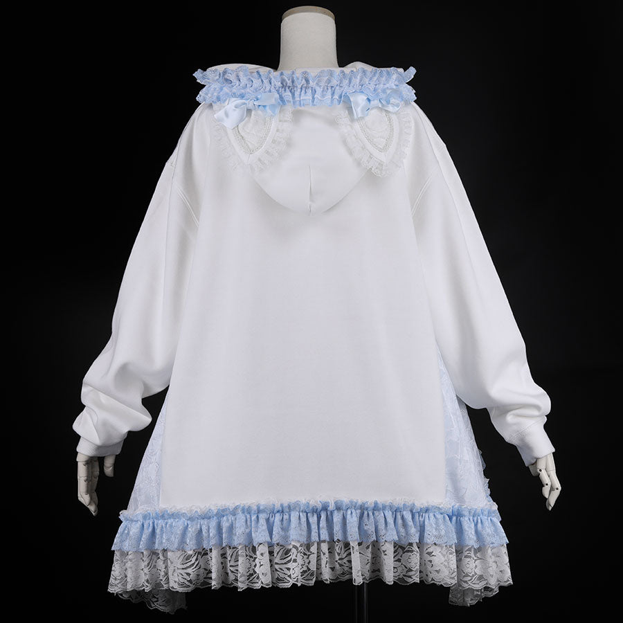 CAT EAR LACE UP PULL-OVER (WHITE x BLUE)