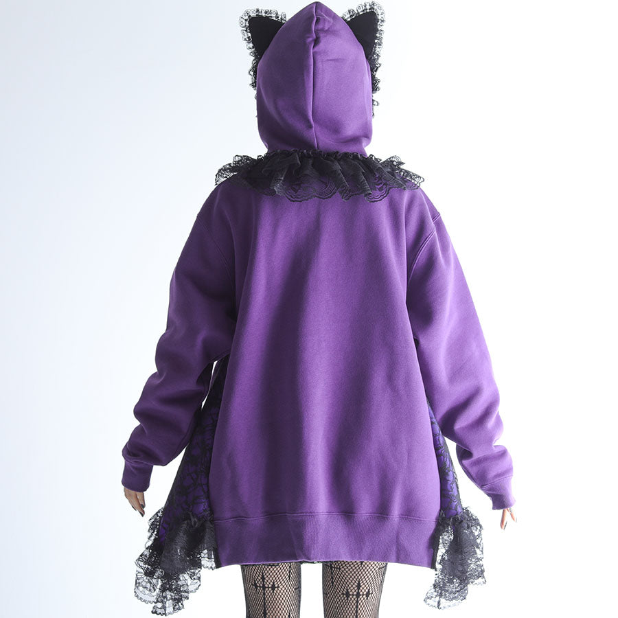 猫耳抓绒连衣裙派克大衣（紫色）