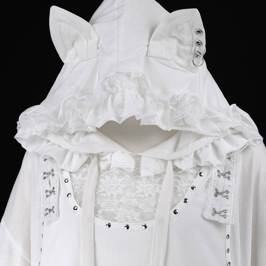 [Order takes 1 month] CAT EAR PRESENT RIBBON DRESS PARKA (WHITE x WHITE)