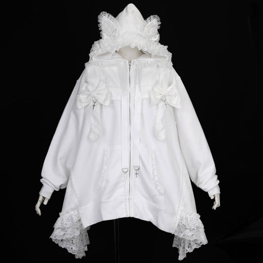 [Order takes 1 month] CAT EAR PRESENT RIBBON DRESS PARKA (WHITE x WHITE)