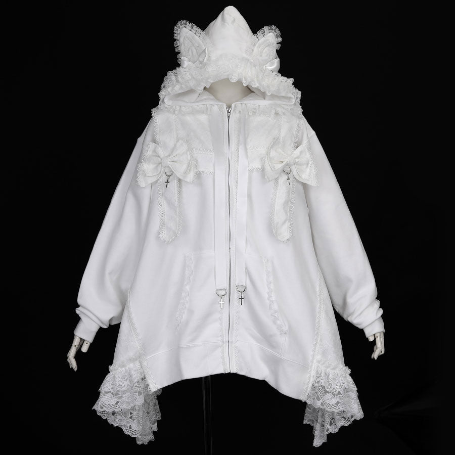 [Order takes 1 month] CAT EAR PRESENT RIBBON DRESS PARKA (WHITE x WHITE)