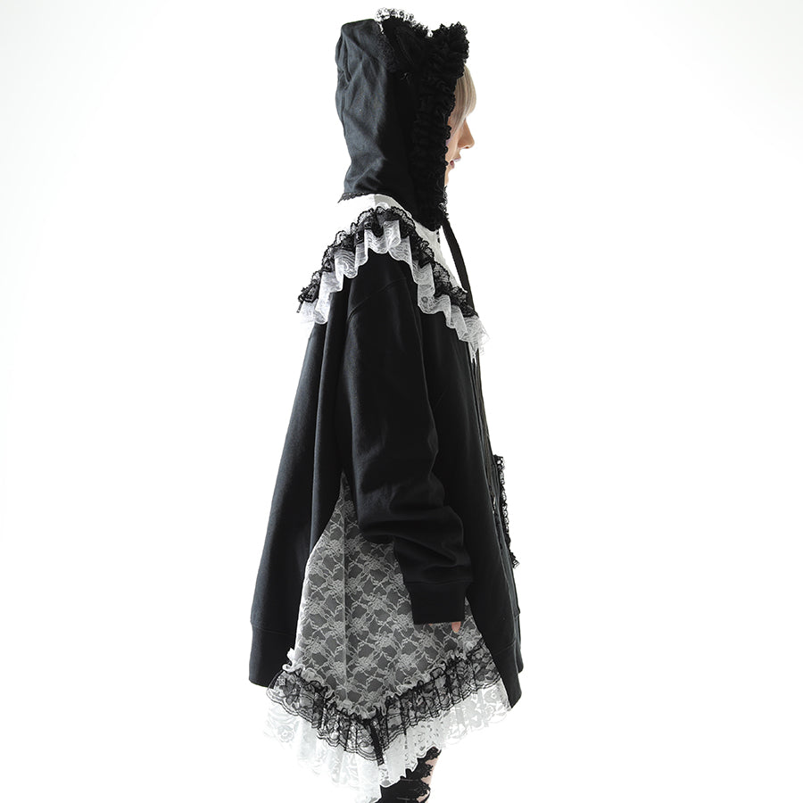 CAT EAR LACE CAPE DRESS PARKA(BLACK x WHITE)