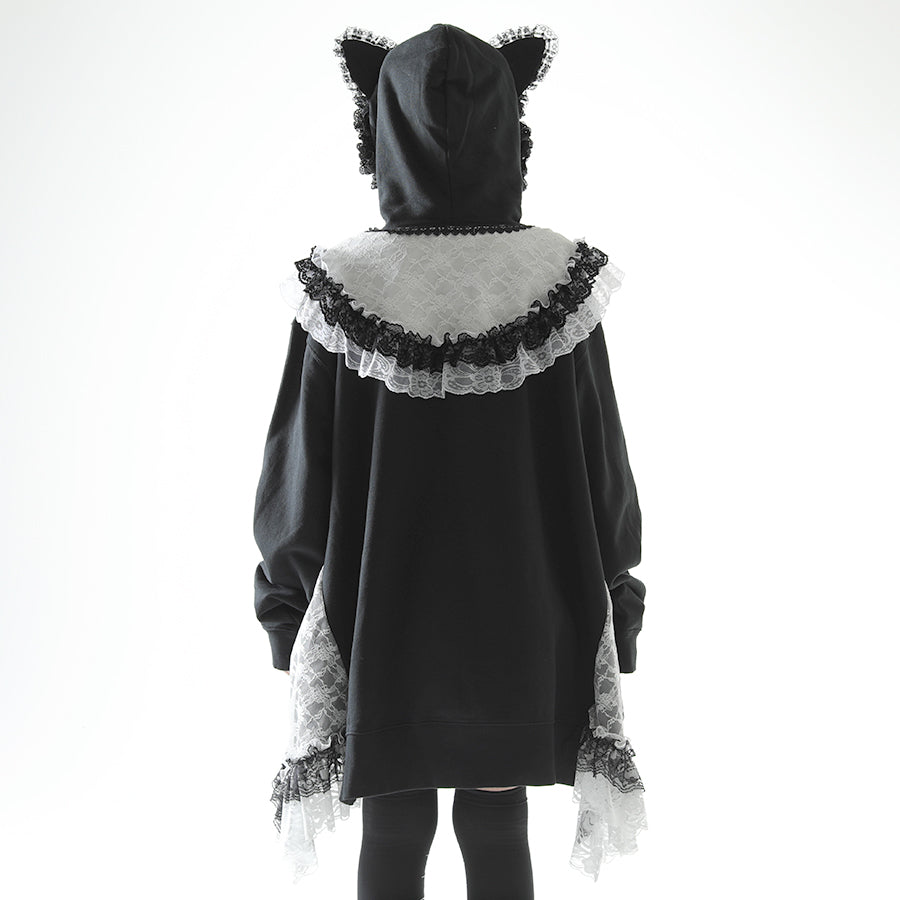 CAT EAR LACE CAPE DRESS PARKA(BLACK x WHITE)