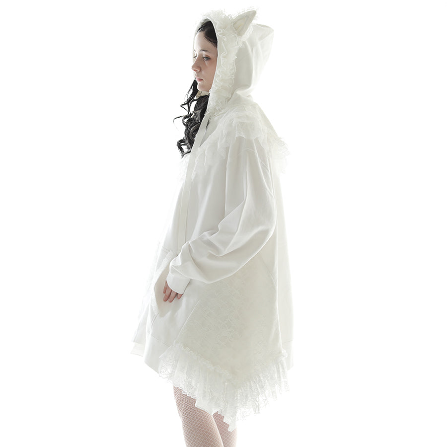 CAT EAR LACE CAPE DRESS PARKA (WHITE)