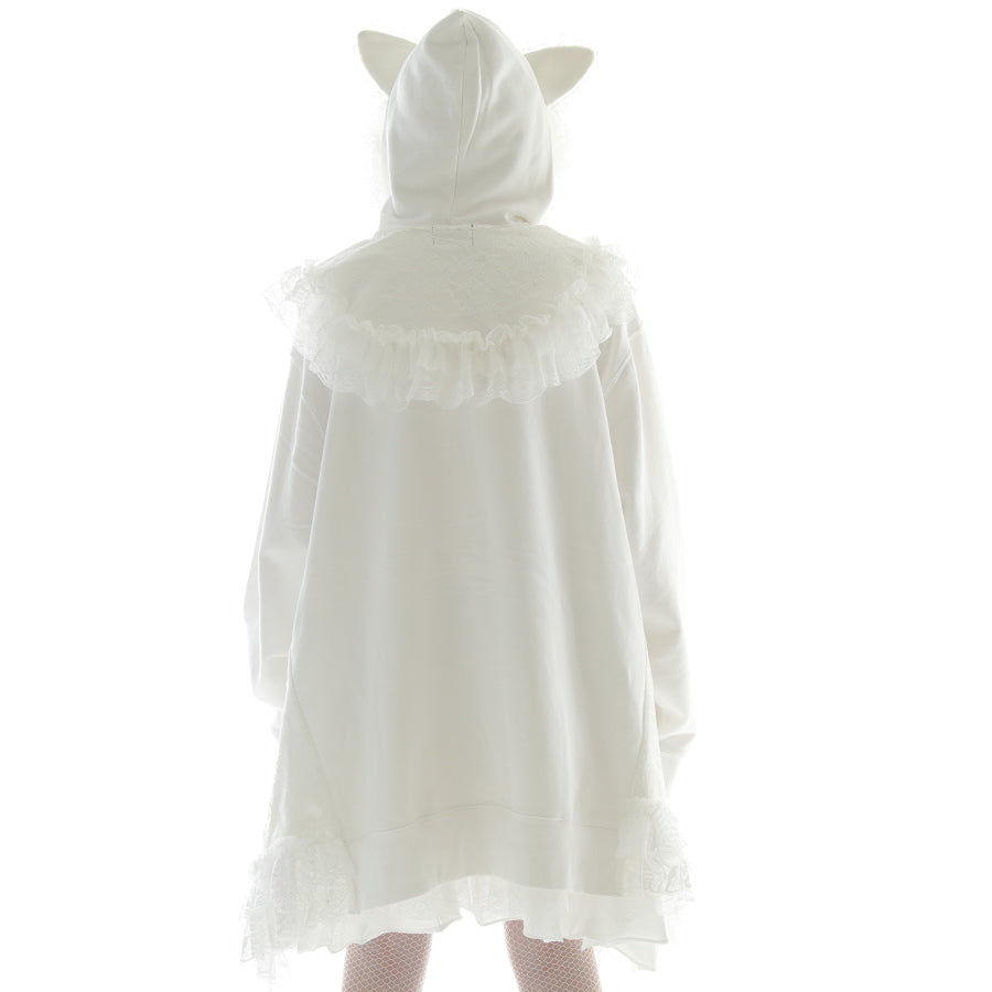 CAT EAR LACE CAPE DRESS PARKA (WHITE)