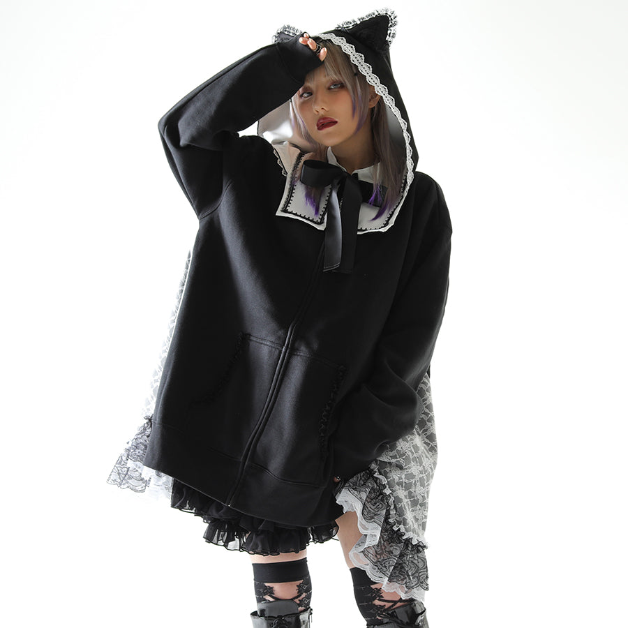 SISTER CAT DRESS PARKA (BLACK x WHITE)