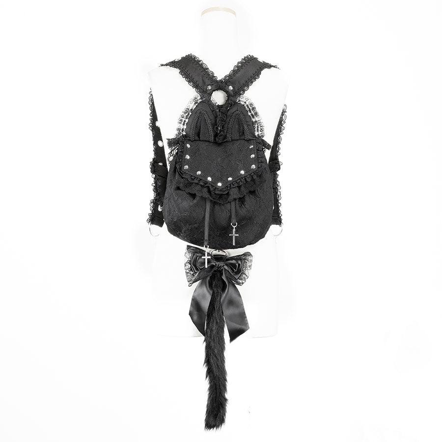 迷你猫咪铆钉背带包（黑色）