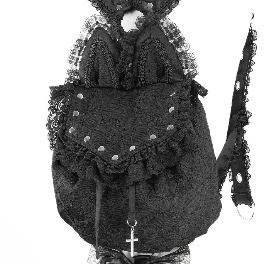 迷你猫咪铆钉背带包（黑色）