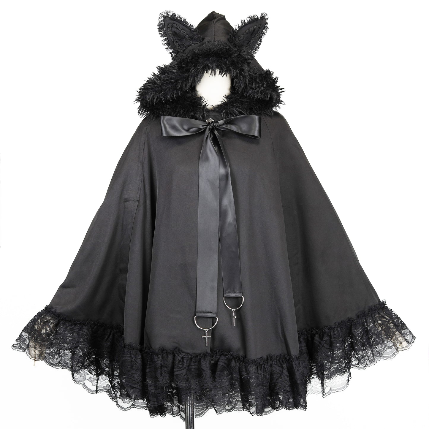 猫毛连帽斗篷（黑色）