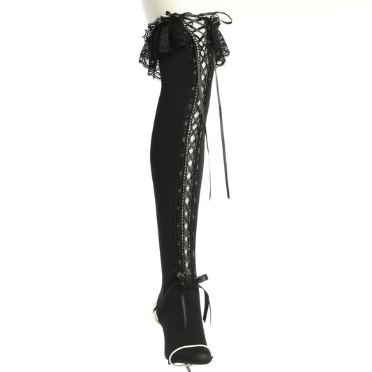 H&A HANGRY&KOUMORITA KNEE HIGH LACE UP SOCKS(BLACK x BLACK)