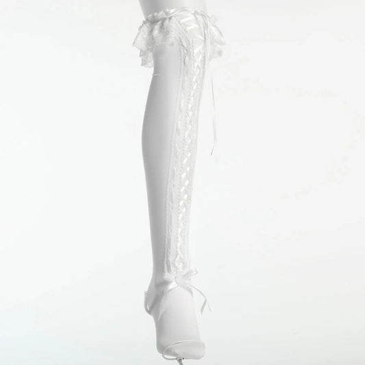 H&A ANGRY&KOUMOTITA KNEE HIGH LACE UP SOCKS(WHITE x WHITE)