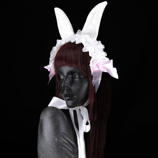 糖果和嘌呤兔子头连衣裙（白色X粉红色）