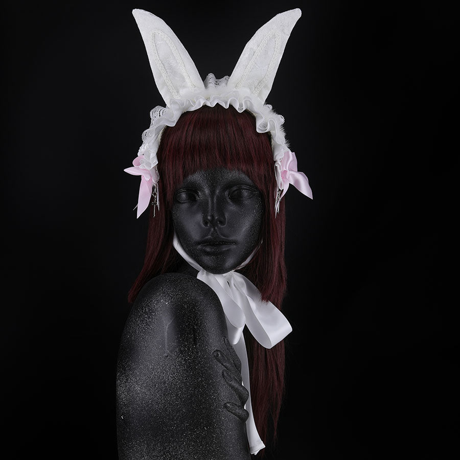 糖果和嘌呤兔子头连衣裙（白色X粉红色）