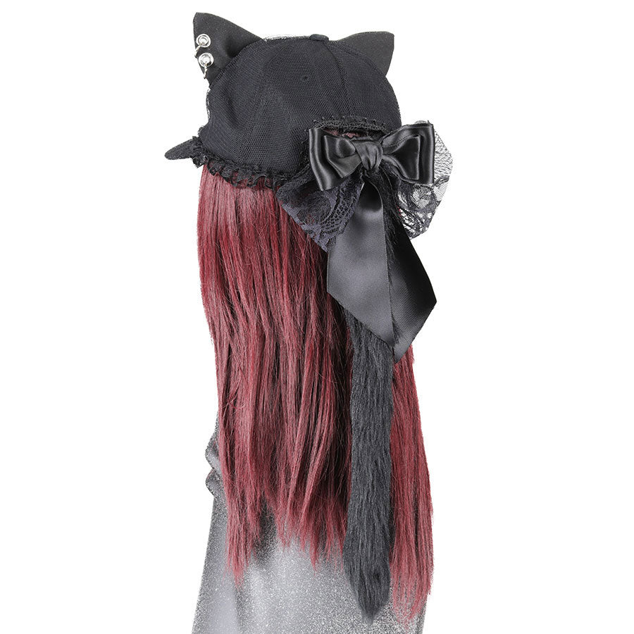 [1 month order] CAT EAR &amp; TAIL LACE CAP (BLACK)