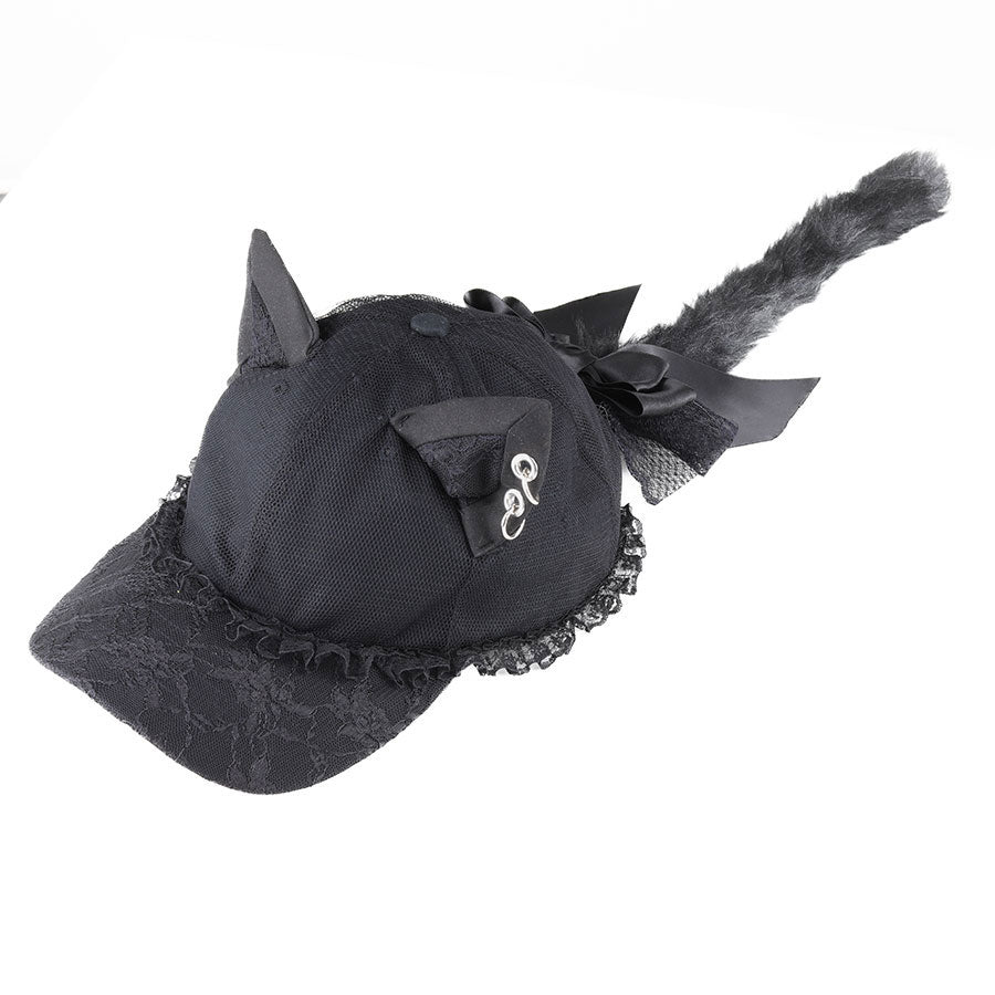 [1 month order] CAT EAR &amp; TAIL LACE CAP (WHITE)