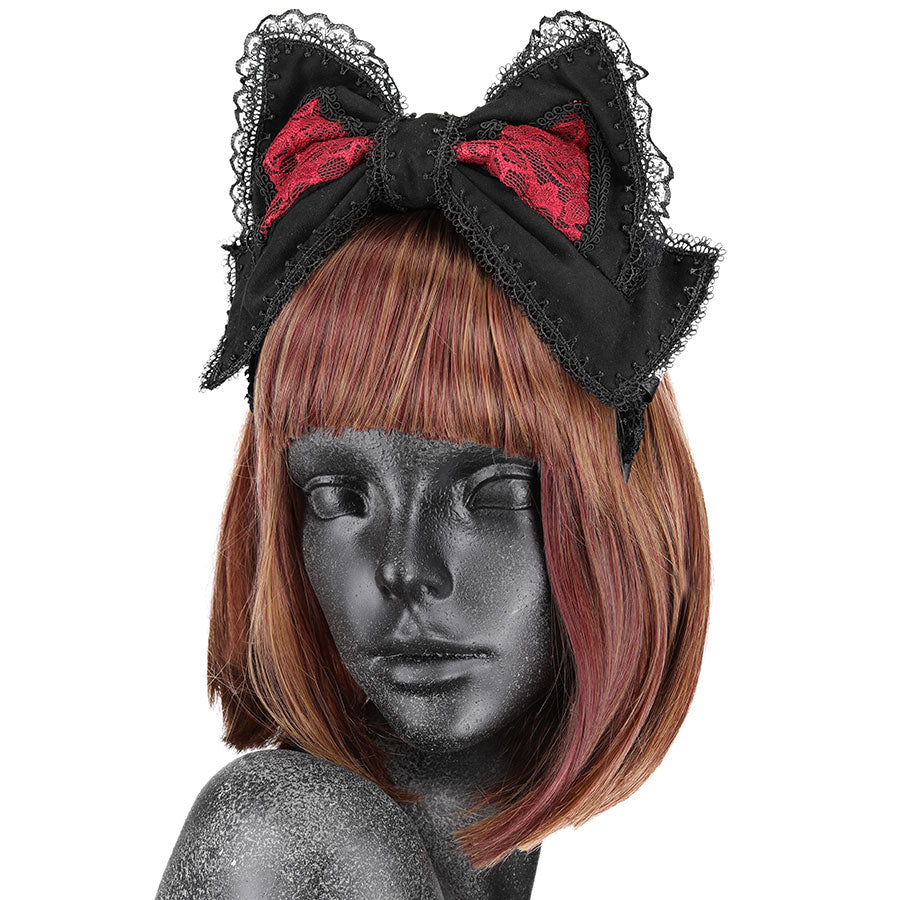 CAT EAR RIBBON HEAD BAND (BLACK x RED)